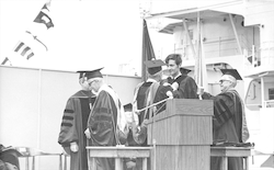 First graduate Frank Bohlen at Commencement, hooding ceremony