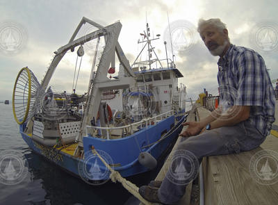 Will Ostrom taking a break during the instrument load on R/V Connecticut.