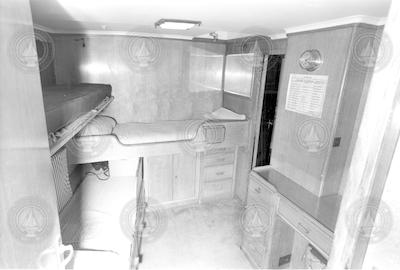 View of cabin with bunks, aboard Aries