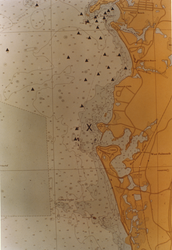 Nautical chart indicating W. Falmouth oil spill event locations.