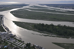 Aerial view of the Fraser River delta.