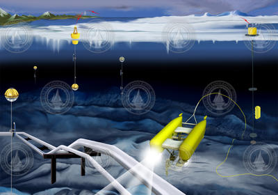 Illustration drawn for Bill Curry depicting Arctic research.