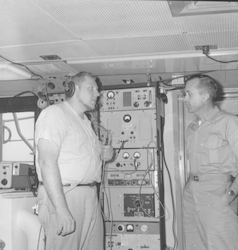 Frederick Hess (left) working in the top lab aboard the Atlantis II
