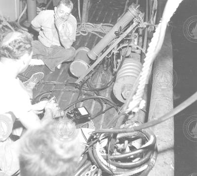 Paul Fye surveys camera rig on deck of Atlantis