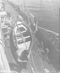 Captain Adrian Lane and Billy Cooper working on Greek dinghy