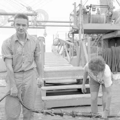 Betty Bunce and Dave Fahlquist on WHOI dock.