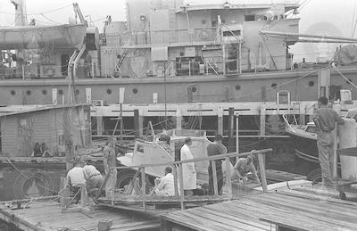 R/V Risk in Woods Hole harbor boat basin.