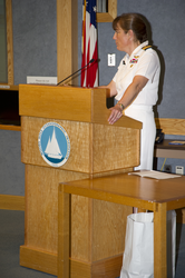 Captain Heidemarie Stefanyshyn-Piper giving her presentation.