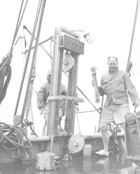 Bostwick Ketchum on deck of Atlantis with Nansen bottle