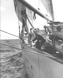 James Bailey trimming the sail