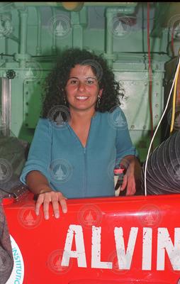 Danielle Fino inside the hatch of Alvin.