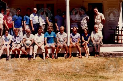 1987 partial Geophysical Fluid Dynamics program group on porch of Walsh cottage.