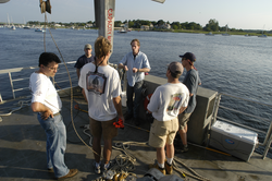 Tioga Captain Ken Houtler addressing the science party