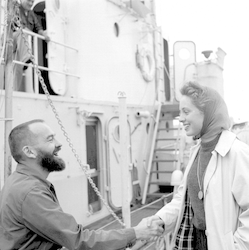 Fritz Fuglister with his daughter Betsy aboard R/V Crawford.