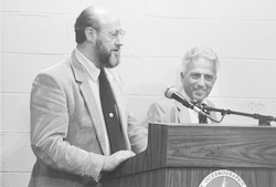 John Farrington speaking at first Ketchum Award presentation to Edward D. Goldberg (right).
