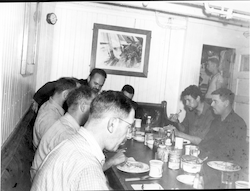 Eating dinner in the Wardroom