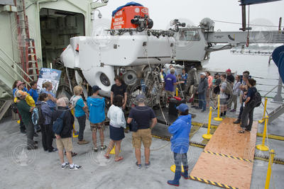 Danik Forsman (front) and Rod Catanach (purple, back) giving Alvin tour talks.