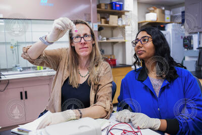 Ann Tarrant in the lab with post-doc Yaamini Venkataraman.