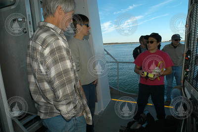 Rob Olson, Heidi Sosik and Nan Trowbridge aboard Tioga.