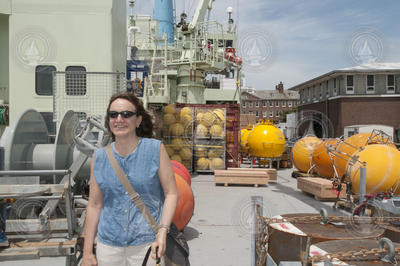 Amy Bower on the main deck of Knorr during OSNAP-OOI equipment load.