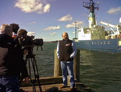 Dave Gallo being interviewed by National Geographic on Dyer's Dock.