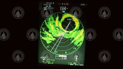 View of radar in Hurricane Hunter aircraft monitoring hurricane Irma.