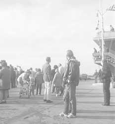 People at WHOI dock at R/V Chain arrival after MODE Experiment.
