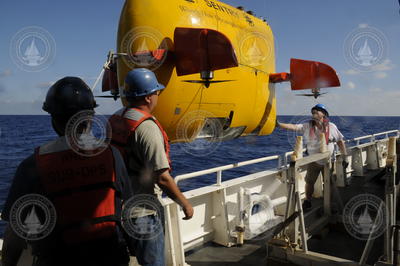 AUV Sentry recovery operations on Endeavor in the Gulf.