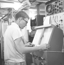 Ferris Webster in ship's lab.