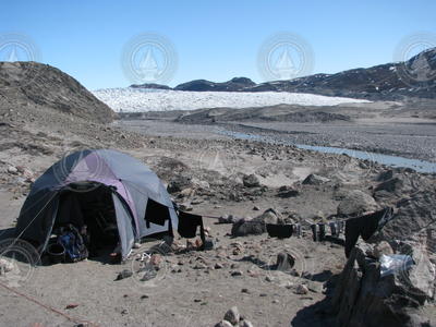 Ben Linhoff's camp at the base of the Leverett glacier in Greenland.