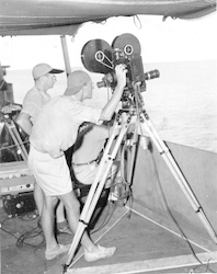 Arons and Shultz on USS Kenneth Whiting during Operation Crossroads.