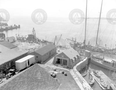 Atlantis, Balanus, Mentor and other small boats at dock