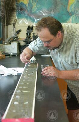 Liviu Giosan working with a core sample in McLean.