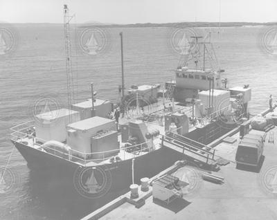 Full view of Lulu at dock in Woods Hole, late version