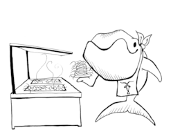 Cartoon of a whale at a copepod buffet.