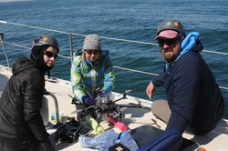 Marilyn Fearnbach, Amy Apprill and John Durban discussing the drone operation.