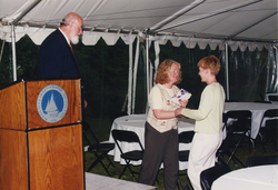 John Farrington and Judy McDowell congratulating Bonnie Ripley.