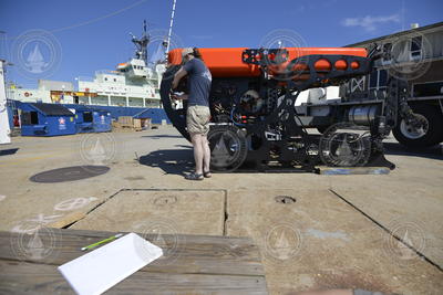 Casey Machado working on Nereid-HT out on the WHOI dock.