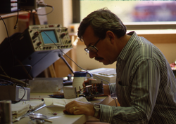 Bob Tavares working in the float lab.