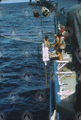 Red Sea instrument deployment off a ship.