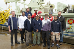 The current and final WHOI captain and crew of R/V Oceanus.