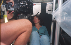 Danielle Fino inside the personnel Sphere of Alvin prior to her dive.