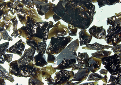 Glassy, granular fragments of volcanic rock from Gakkel Ridge seafloor.