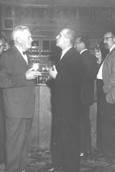 Alfred Redfield and unidentified man at Redfield's 75th birthday