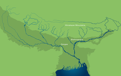 Map of the Ganges River and delta.