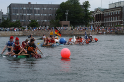 Anything-but-boats making their way toward the first buoy turn.