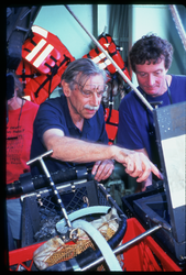 Holger Jannasch looking at the samples retrieved from Alvin.