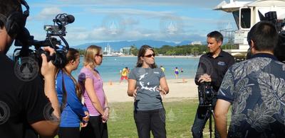 Amy Apprill and Colleen Hansel talking to media in Hawaii.
