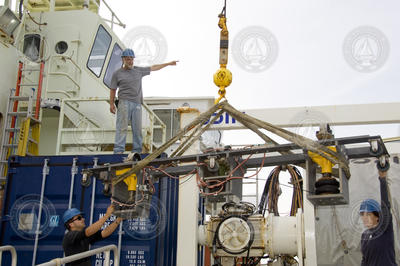 Peter Liarikos supervising Knorr offloading of Long Core System components.