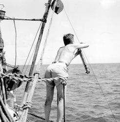 Fritz Fuglister on deck of Atlantis